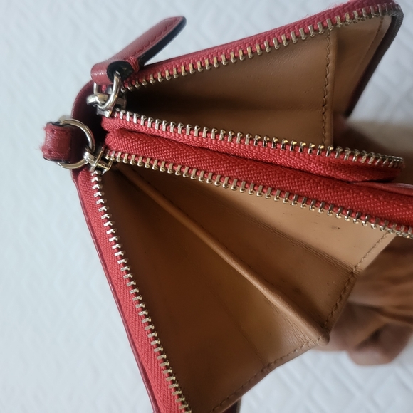 Coach Smooth Leather Double Zipper Accordion Wallet Black Cherry - Picture 7 of 9